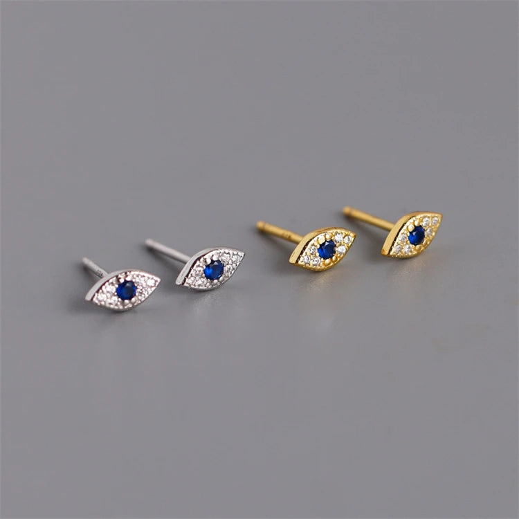 New Trendy 18k Gold 925 Sterling Silver Fashion Blue Evil Eye Stud Earring for Women