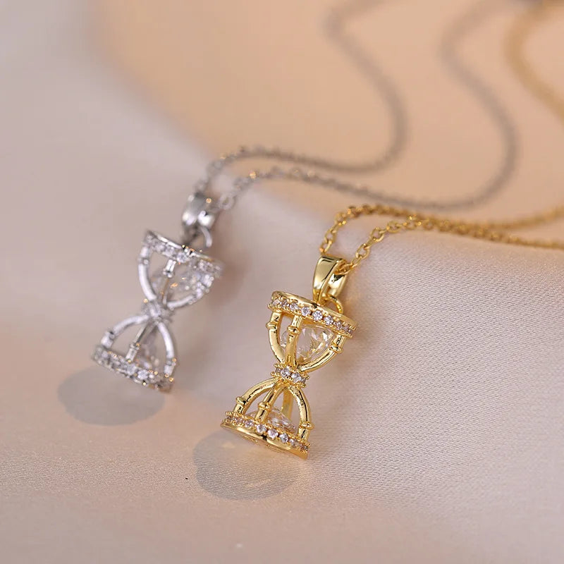 AA016259 Hot Selling Fashion Versatile Women Necklace With Micro Inlaid Zircon Hourglass Necklace
