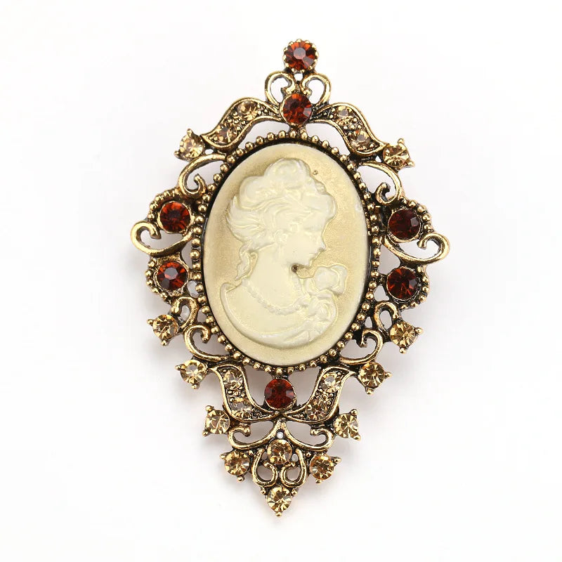 Weiman Antique Silver Gold Plated Vintage Crystal Cameo Design Brooch Pins for Wedding Engagement Made of Alloy for Jewelry