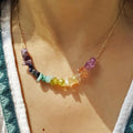 Gold Plated Boho Spiritual Women's Necklace Rainbow Color 7 Chakra Healing Stone Beads Geometry Charms for Party Wedding Gift