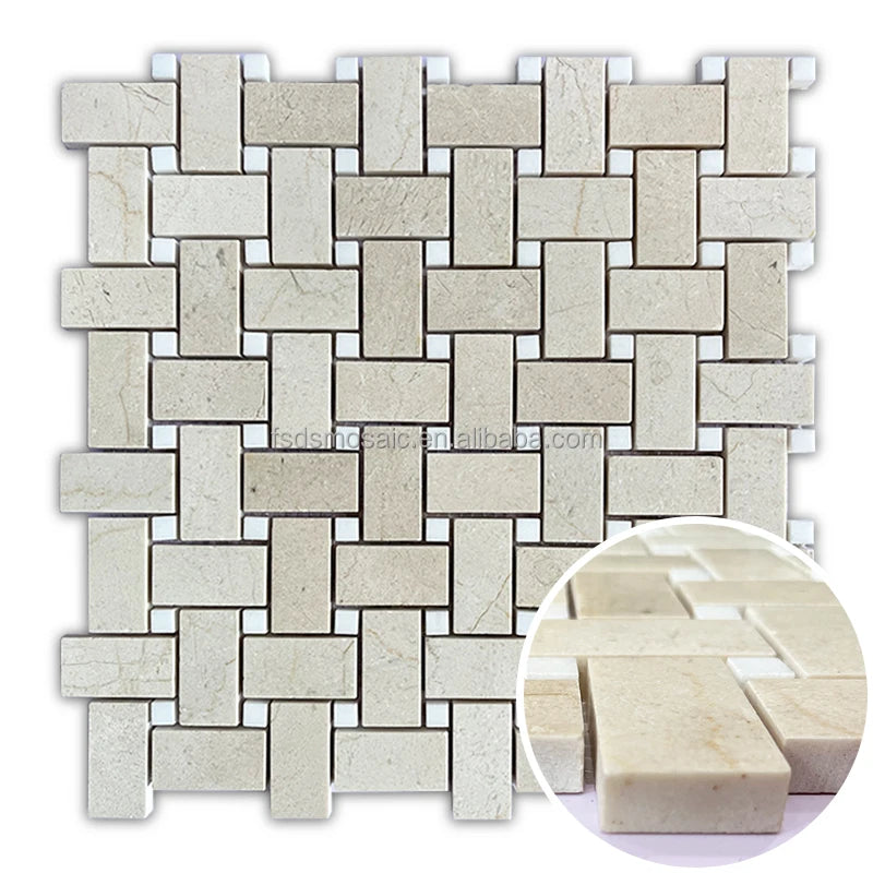 Excellent Quality Beige Marble Stone Mosaic Basket Weave Tile with Great Price European American Style Interior Wall Floor