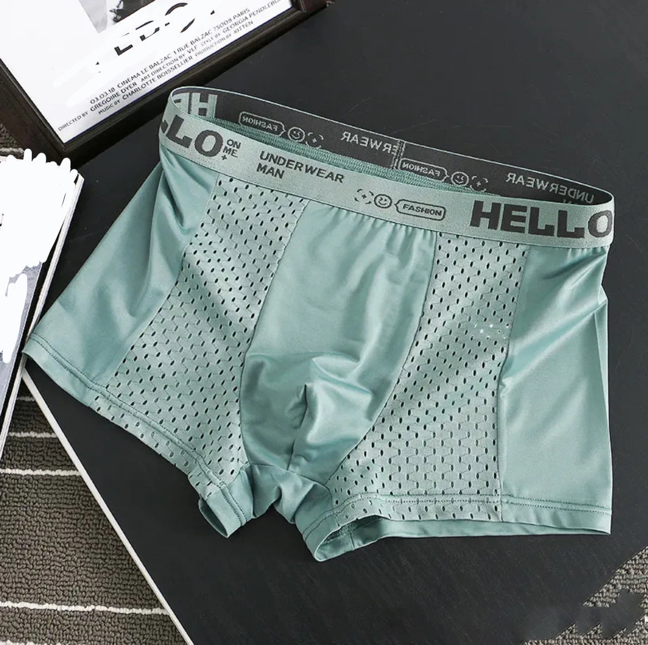Men's Boxer Shorts Ice Silk Stretchy Underwear Mesh Patch Breathable Comfy Soft Trunks Casual Underpants Boxer Briefs