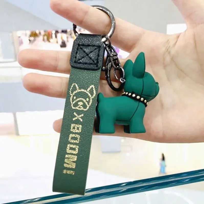 Women Bag Pendant Jewelry Trinket Men's Car Key Ring Key Chain Fashion Punk French Bulldog Keychain PU Leather Dog Keychain
