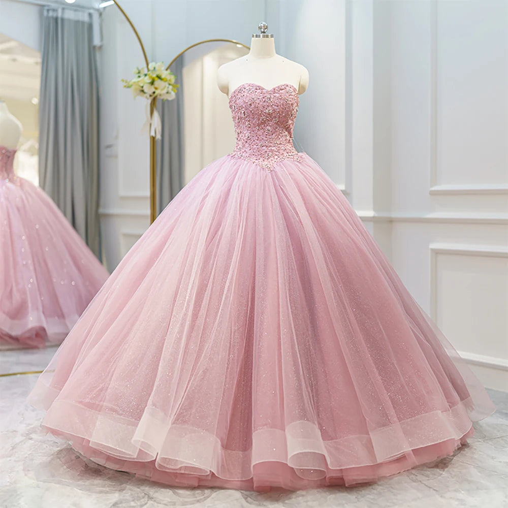 Pink Glitter Lace Ball Gown Quinceanera Dresses for Women Jancember Rl252