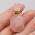 HZ Natural Rose Quartz Healing Stone Essential Oil Diffuser Perfume Bottle Pendant Necklace Jewelry Faceted Shape Vial Charms