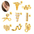 HENGSEN Wholesale Stainless Steel Jewelry Gold Plated Ear Stud Snake Scissors Leaf Cartilage Piercing Jewelry Earrings for Women