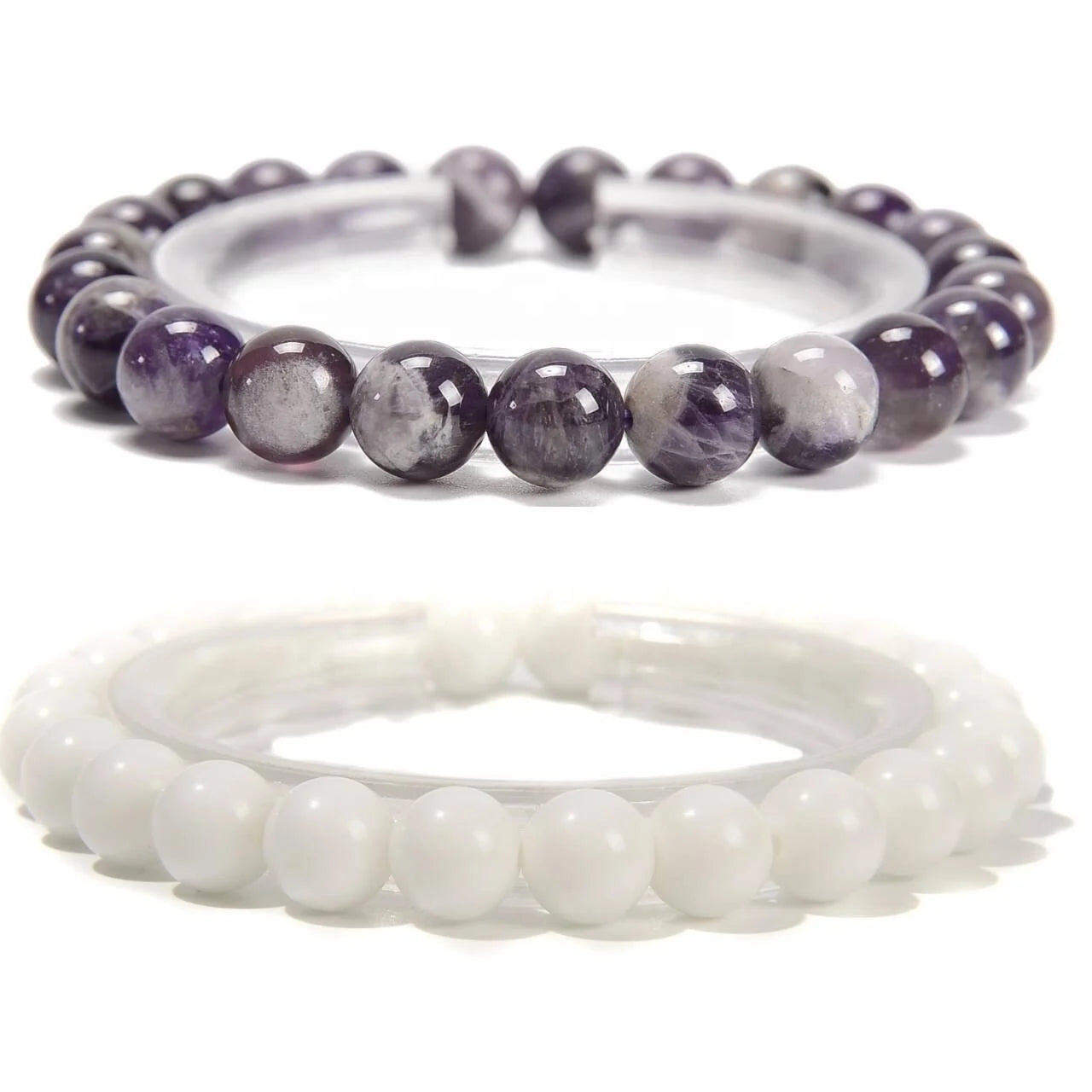 Wholesale Custom White Porcelain Teeth Chevron Amethyst for Jewelry Women and Men  Bracelet Making Smooth Round 6mm 8mm