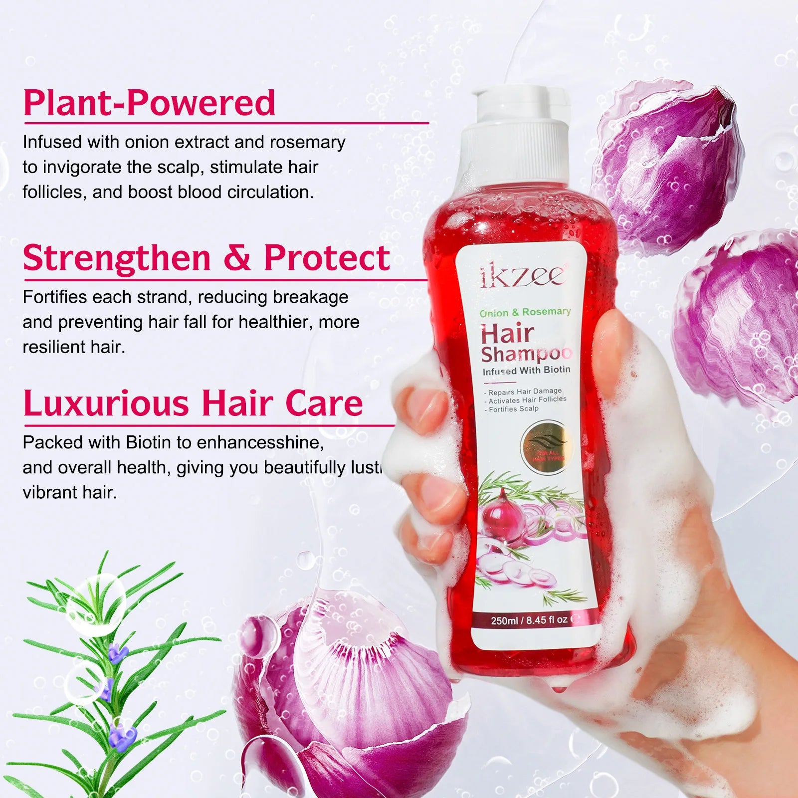 Organic Hair Shampoo and Conditioner with Onion Biotin & Rosemary Moisturizing and Nourishing Revitalizes Hair Strands