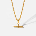 18K IP Plated Twist Chain T-bar Pendant Necklace Stainless Steel Rope Chain T-bar Pendant Necklace