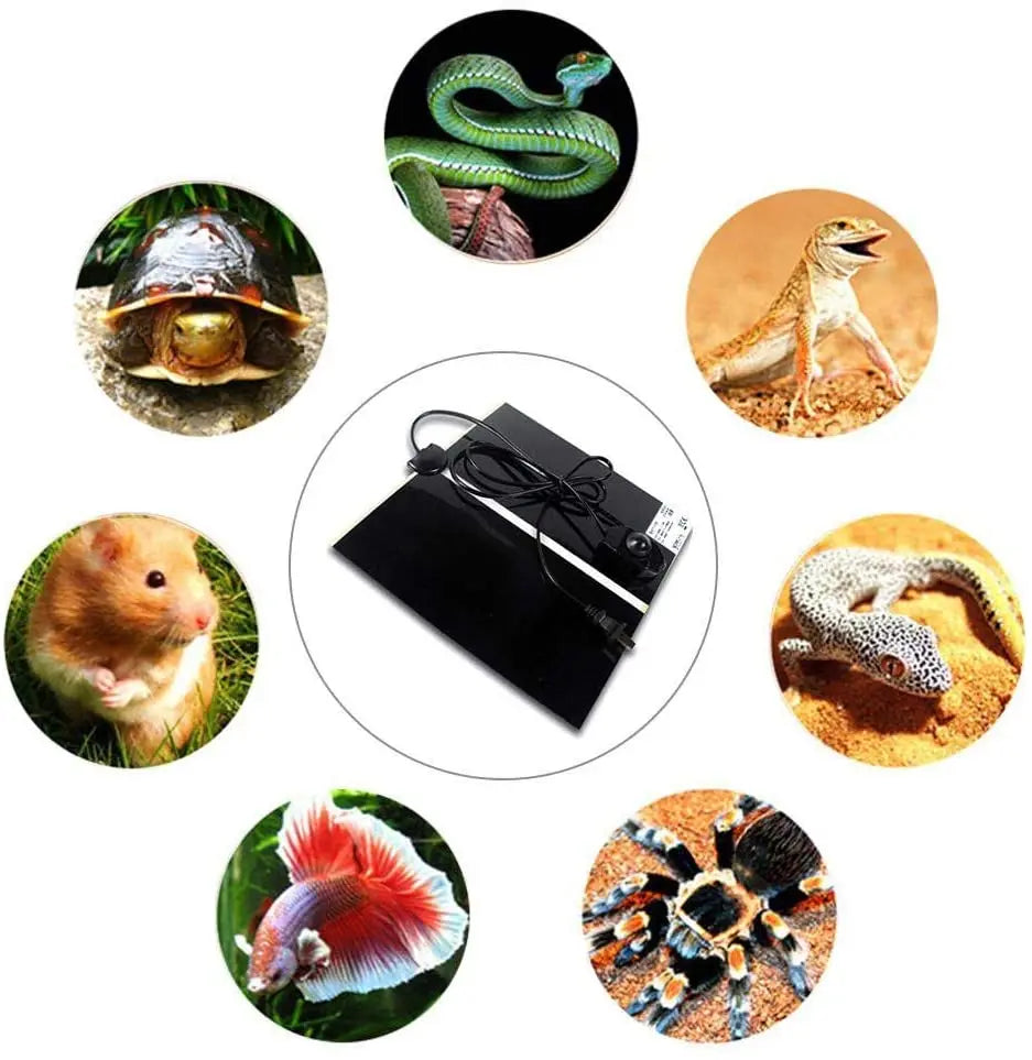 Adjustable Reptile Under Tank Heat Mat 7W 15x28cm Heating Pad US EU UK AU Plug for Snake Gecko Turtle Lizard Bulk Supply MegaBDM