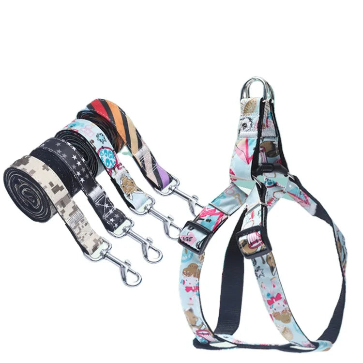New Design Denim Adjustable Cartoon Pattern Fashion Pet Harness Vest Pet with Leash