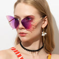 Designer Women's Trendy Gold Metal PC Frame Sunglasses Oversize Butterfly Rimless Gradient UV400 Lenses with Custom Logo Lens