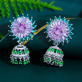 Shiny White Silver Plated Cubic Zirconia Stone Wedding Party Flower Bell Earrings for Women Jewelry