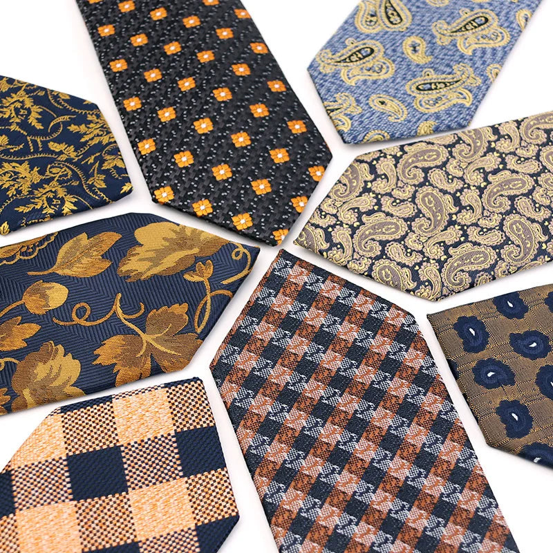 Customizable Men's Yellow Paisley Flower Plaid Necktie Classic Wedding Dress Suit Accessory Business Skinny Polyester Tie