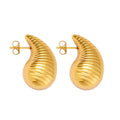 Newest 25mm 30mm Hollow Earring Waterdrop Screw Thread Texture Stud Earrings Waterproof Stainless Steel 18K Gold Plated Factory