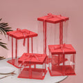 High-End 4 Inch Double Layer Transparent PVC Wedding Cake Box Portable Square Cake Gift Box with Ribbon Factory Wholesale