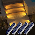 High Brightness IP68 Waterproof Solar LED Step Lights PC 4 Pack Outdoor Garden Path Stairs Lamp 2700K Warm White 50000 Hours