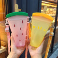 Wholesale Gift Portable Plastic Watermelon Shape Custom Kids Drink Water Bottles with Straw Outdoor Sports Cup