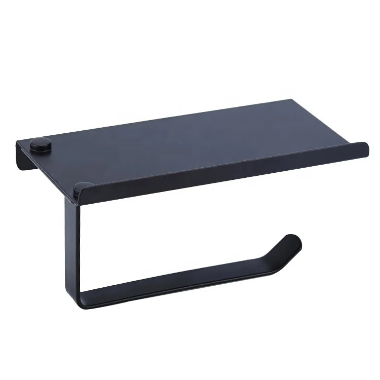 HF 304 Stainless Steel Bathroom Accessories Wall Mounted Matte Black Toilet Paper Roll Holders With Shelf
