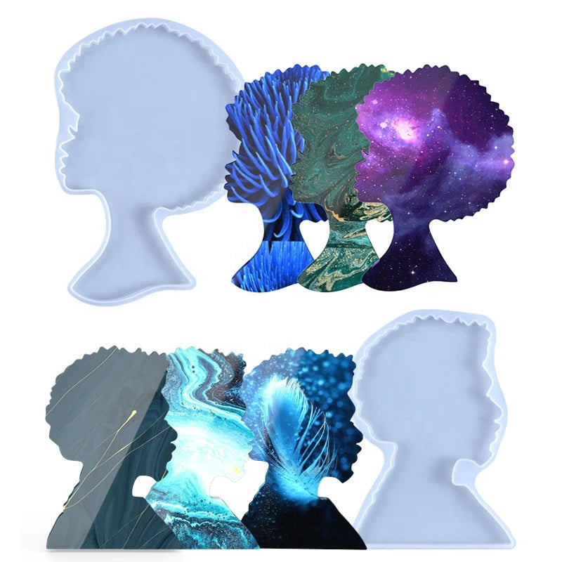 Afro Men Coaster Resin Mold Male Female Head Silicone Tray Mold