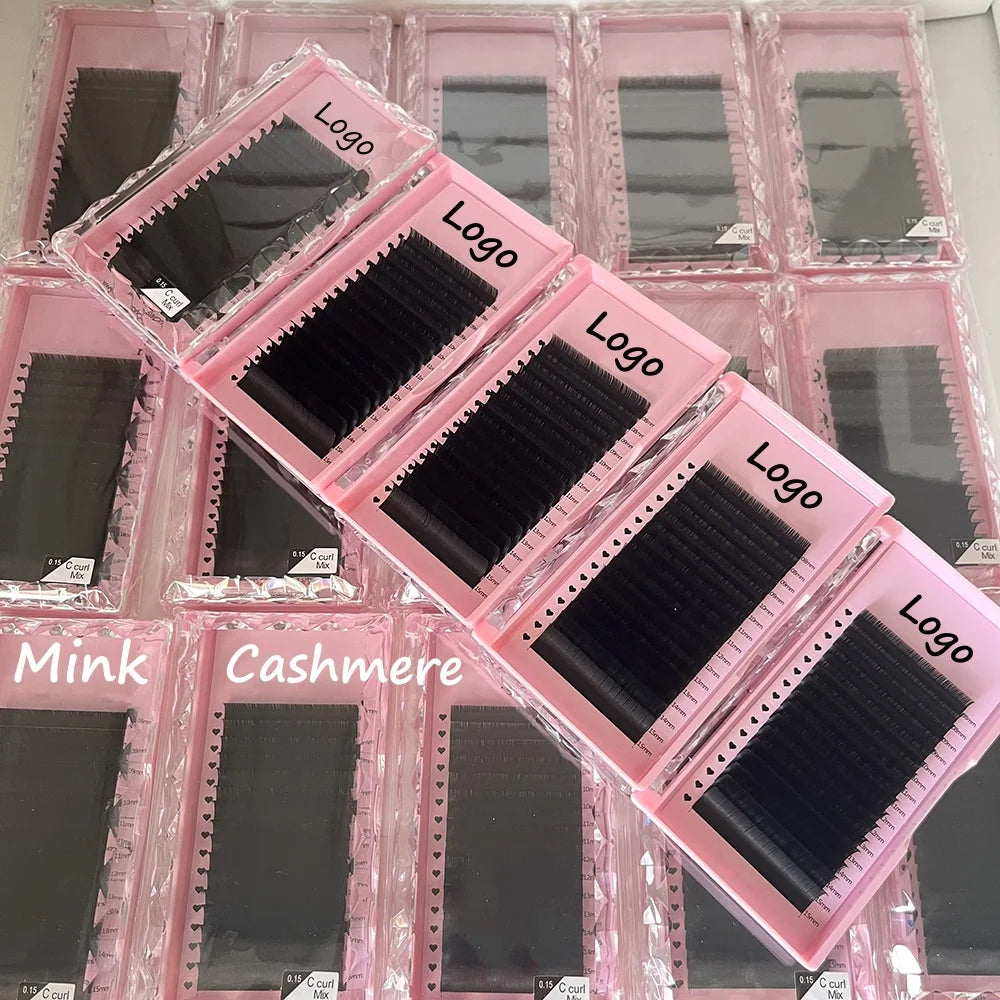 Private Label Wholesale J B C D Curl Soft Volume Lash Trays .03 .05 .07 .15 Dark Matte Black Mink Velvet Eyelash Extensions