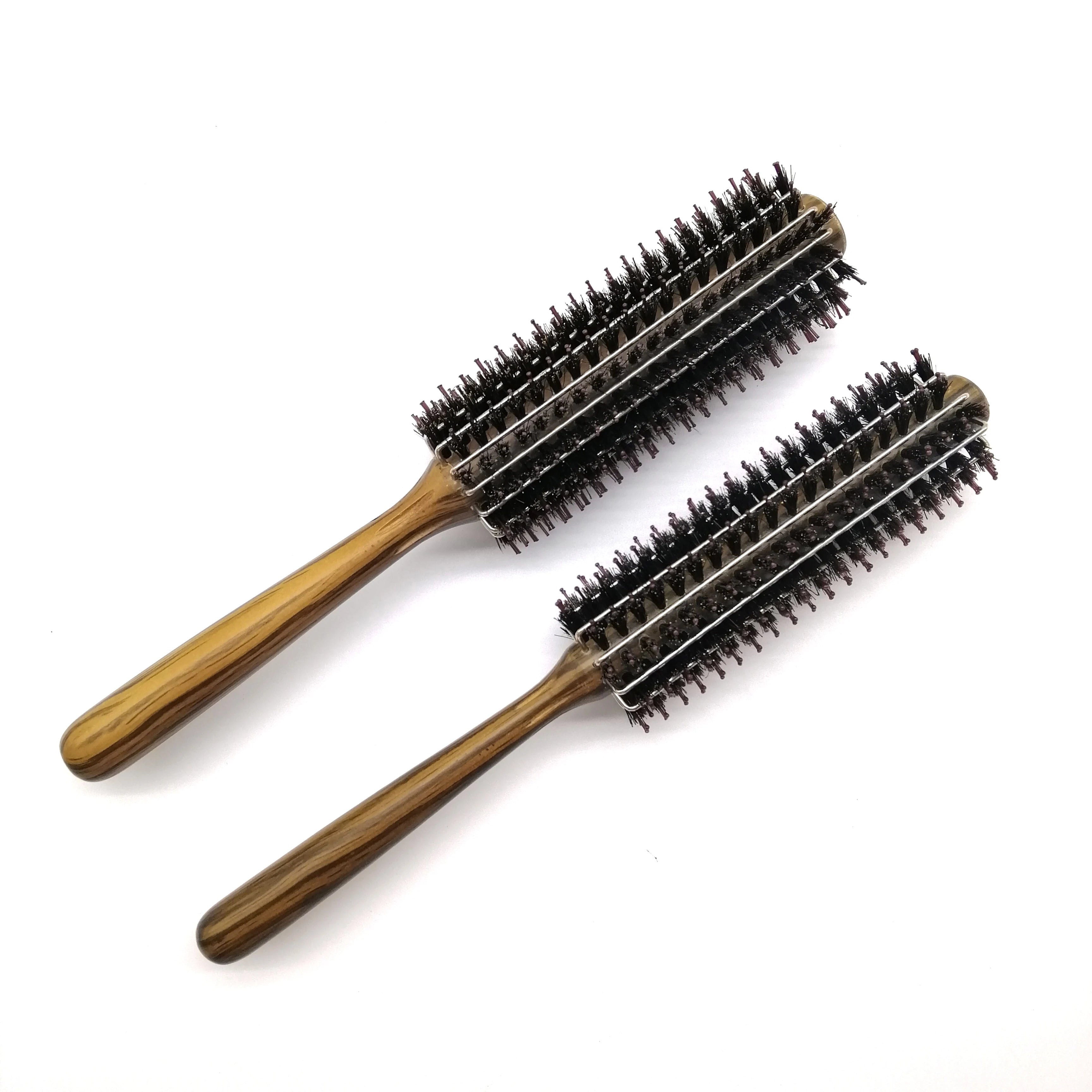 Boar Bristle Round Styling Hair Comb Blow Dryer Curling Roll Massage Hairbrush with Wooden Handle for Women Men