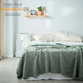 Ags Oeko-tex Soft Knit Chunky 100% Cotton Crochet Throw Cable Picnic Knitted Baby Adult Green Blanket with Home Decoration