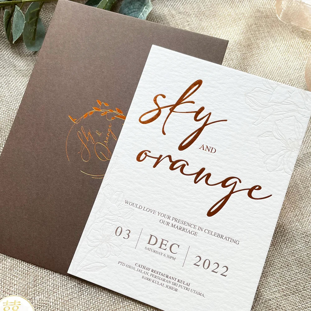 Custom Luxury Wedding Invitation Card Thank You Card with Embossed Logo Screen Printed Design for Wedding or Exhibition