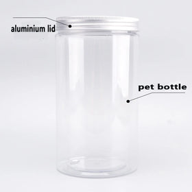 100ml 250ml 500ml 800ml 1000ml Small MOQ Clear PET Plastic Food Pet Jar with Aluminum Lid for Candy Cookie Chocolate Canned Food