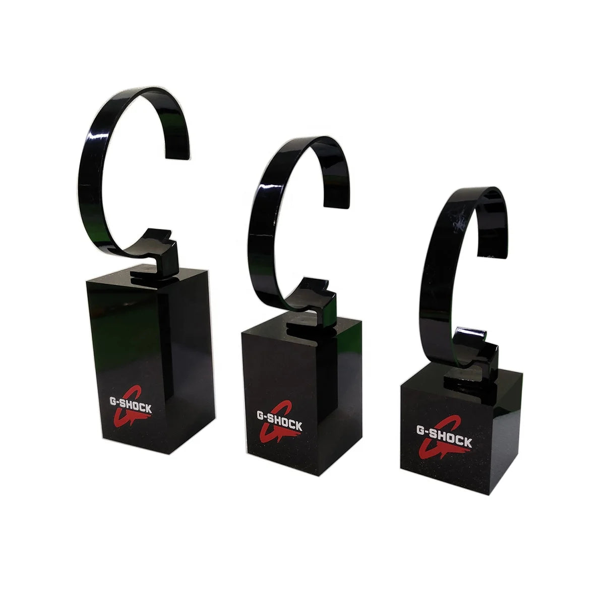 3-in-1 Pack Counter Top Black Acrylic Watch Display Stand with Casio Logo Modern Style for Retail Store