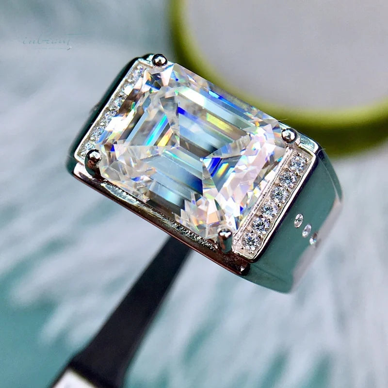 Men's New Arrival 7 Carat Brilliant Emerald Cut Moissanite Ring 925 Original Silver 925 Gemstone Jewelry D Color Test D