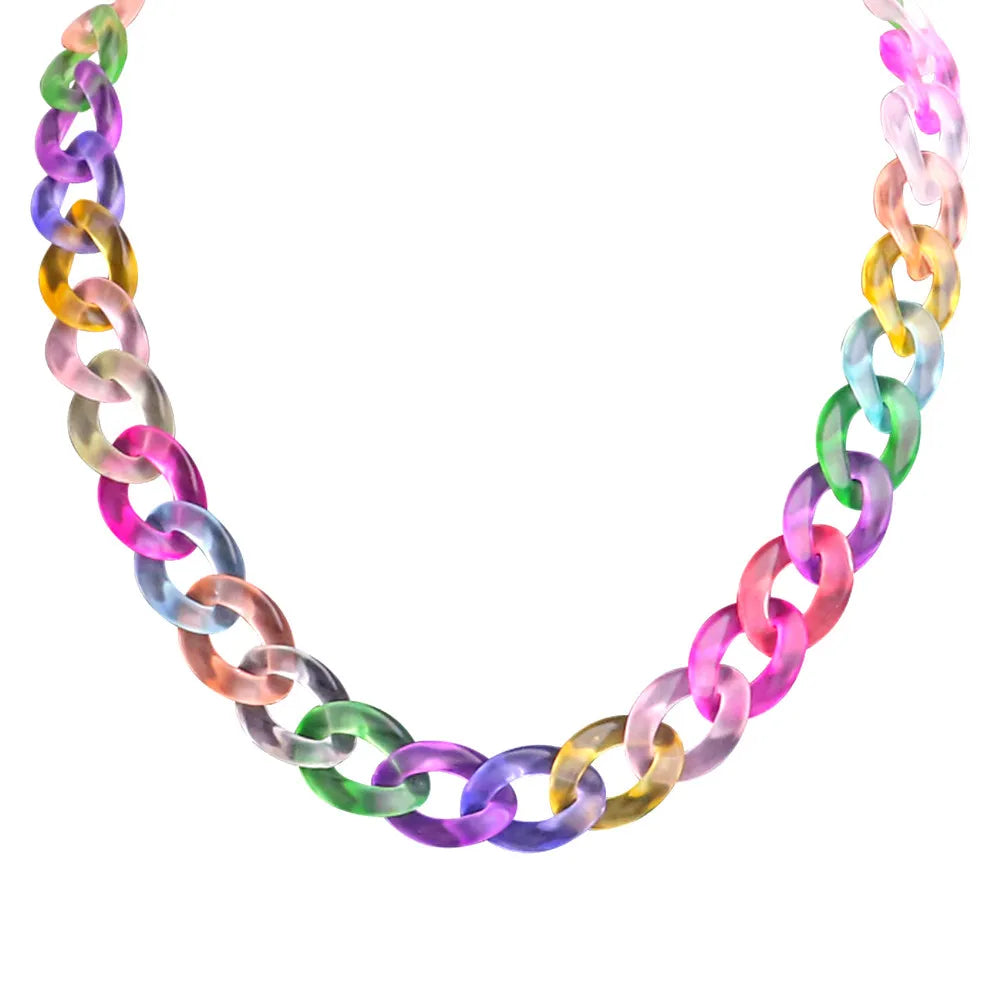 Korean Popular Matte Candy Colored Small Button Custom Length Frosted Acrylic Necklace Plastic Chains Choker for Women