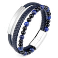 Stainless Steel Buckle Punk Stone Beads Laser Logo Name Bracelet