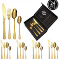 High Quality Stainless Steel 24pcs Gold Silverware Gold Silver Elegant Nordic Golden Cutlery Set Flatware Box for Wedding Set