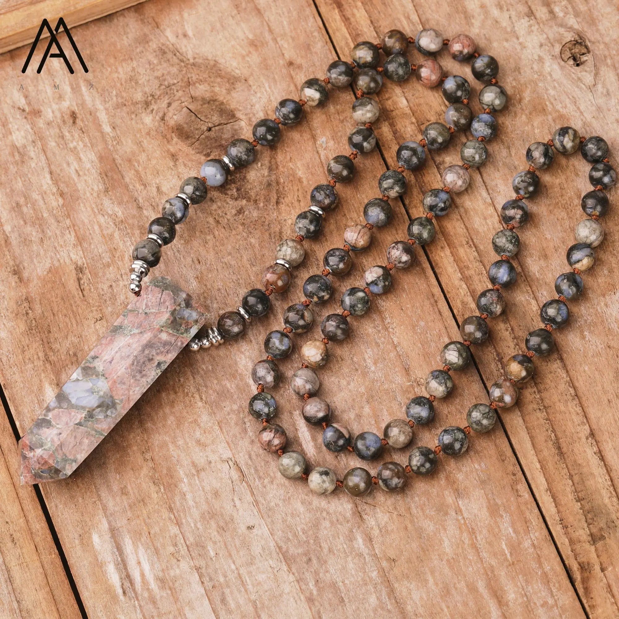 Natural Glaucophane Gemstone Mala Necklace Classic Style Healing Reiki Chakra Point Pendant for Party Engagement or Gift