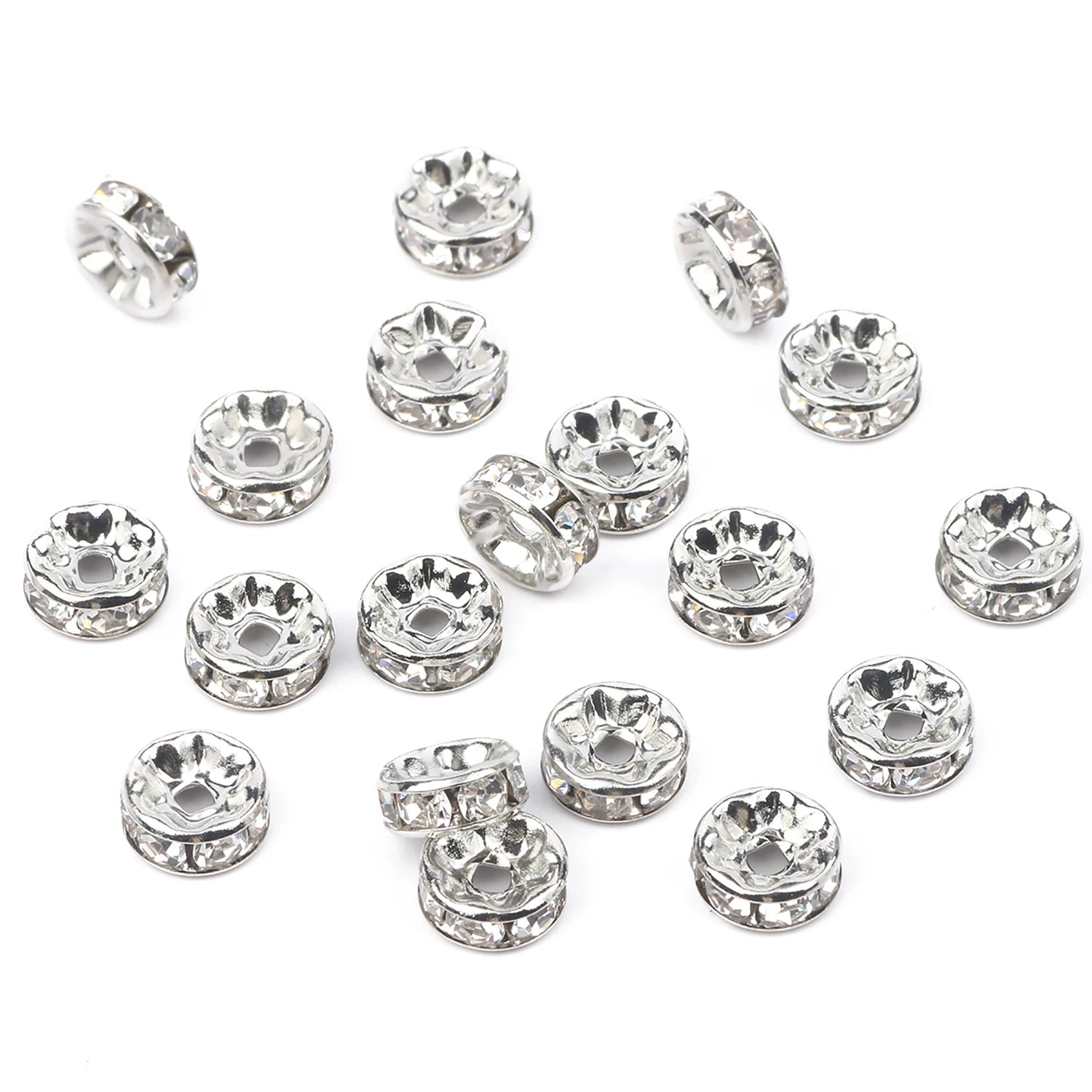Wholesale 50pcs/bag 4/6/8/10mm White K Color Metal Rhinestone Rondelle Spacer Beads for Jewelry Findings