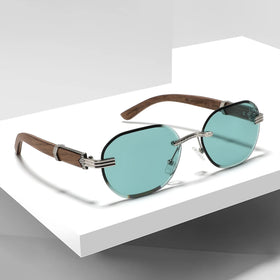 CONCHEN Unisex square Frame Walnut Wooden Temples Personalized 2026 New Hot Sale Green Shades Rimless Sunglasses