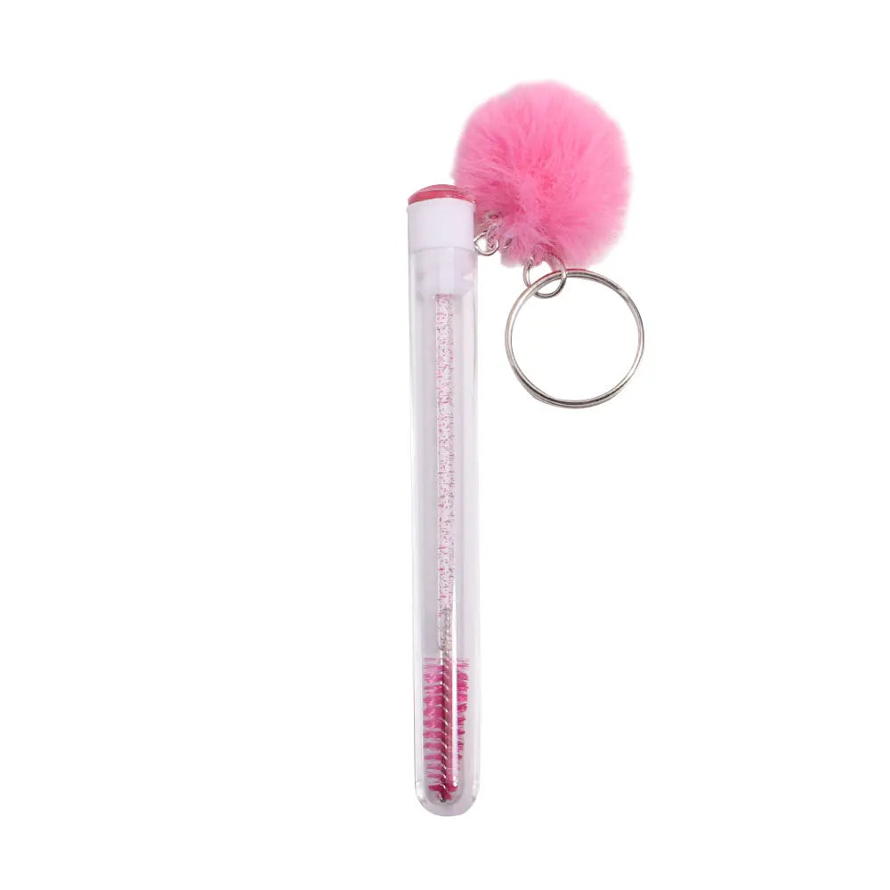 VEYES Wholesale Pink Glitter Eyelash Brush Spoolie Lash Lift Keychain Lash Wands and Plastic Tubes for Makeup and Eyebrow Use