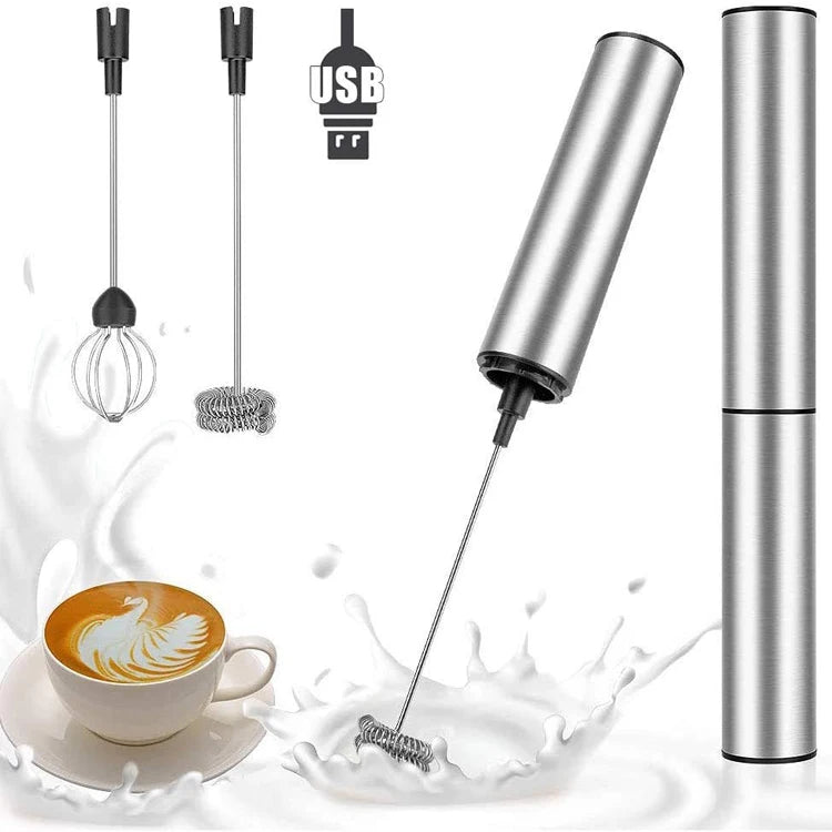 High Speed 2 Stainless Steel Whisk Handheld Foamer Coffee Milk Frother