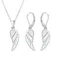Real Silver 925 Angel Wing Jewelry Set Dangle Earrings and Pendant Necklace Set for Women
