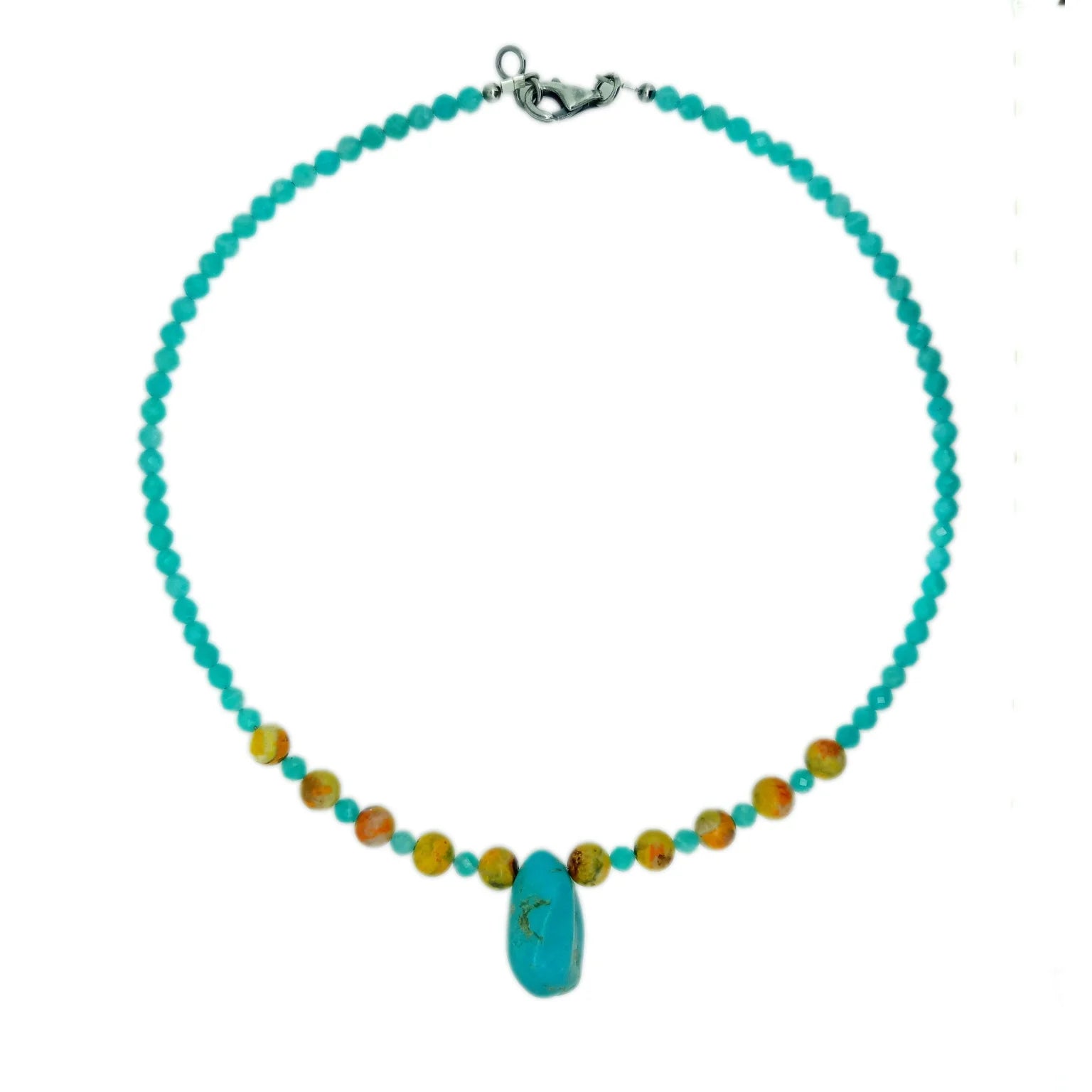 Natural Turquoise Amazonite bumblebee Beads 925 Sterling Silver Gemstone Necklace