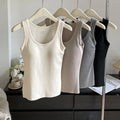 Women Summer Knit Ribbed Vest Padded Tank Top Sleeveless Ribbed Round Neck Girl Crop Top