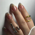 Wholesale Customize Artificial Fingernails French Almond Press on Nails Sets Designer Press on Nails with Gold Glitter