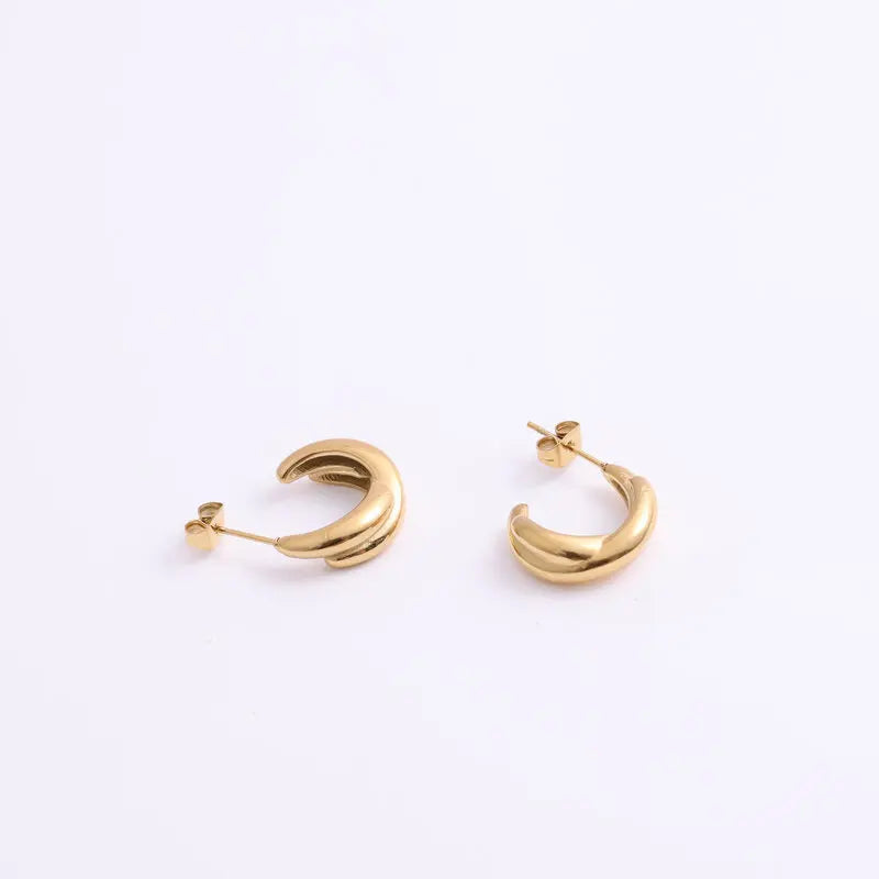Fenny 18K Gold-plated Wholesale No Fade Fashion Double Cambered Surface Cross Hoop Stainless Steel Earring for Women