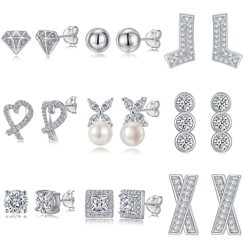 Wholesale In Stock 925 Sterling Silver Stud Earrings for Women Hypoallergenic Stylish Cubic Zirconia Simulated Diamond Earrings