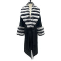 Wholesale Custom Winter Women Belted Long Cashmere Wool Coat With Detachable Real Rex Rabbit Fur Collar Cuffs