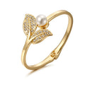 Fashion Gold Plated Zinc Alloy Cable Leaf and Pearl Punk Style Unisex Cuff Bangle Bracelet for Anniversary