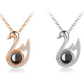 Fixed Color Photo Black and White Text Name Miniature Engraved Swan Shape Projection Necklace love Memory Pendant Necklace Gift