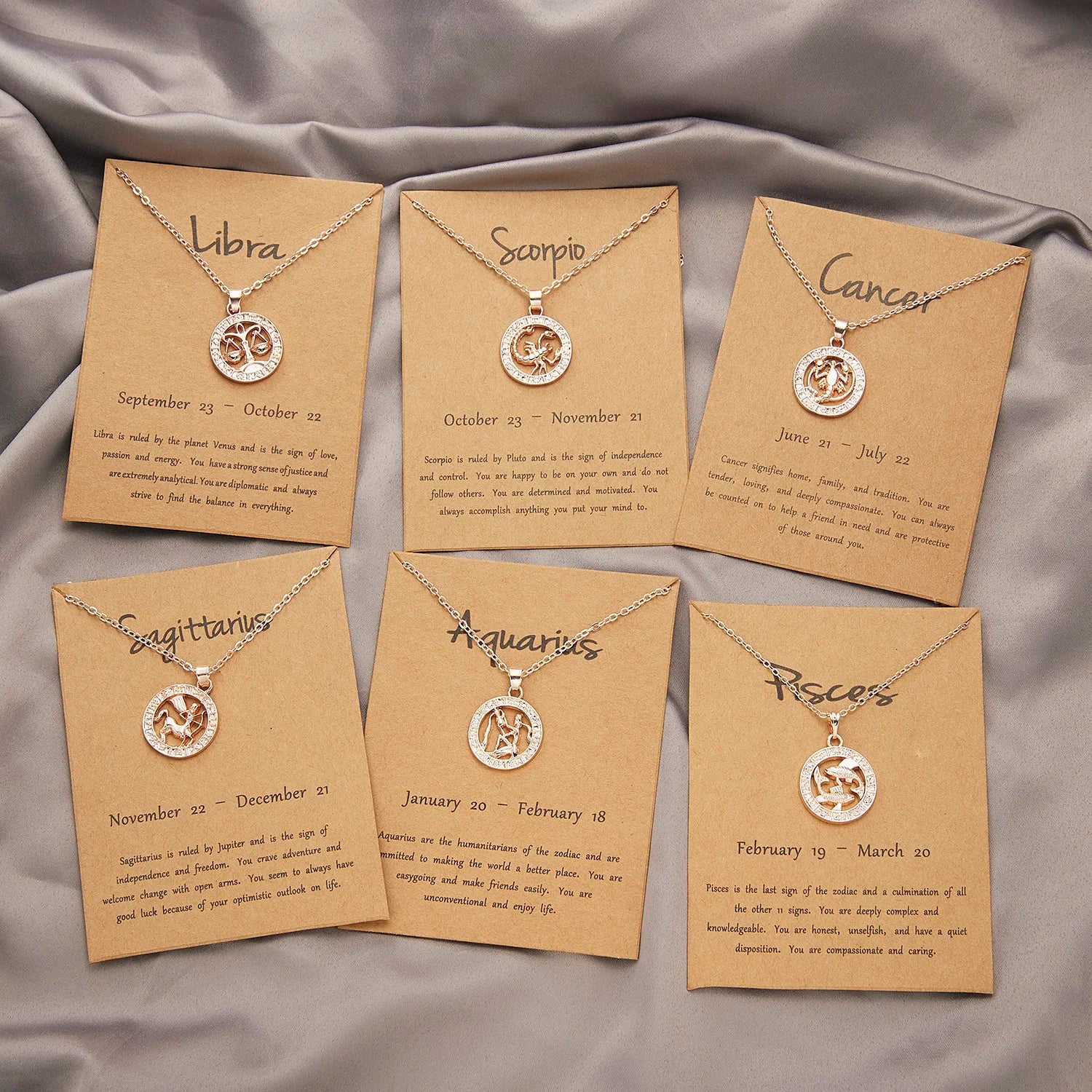 Zodiac Sign Necklace Birthday Gift Rose Gold Plated Jewelry Horoscope Zodiac Pendant for Women Men Chain Card Necklaces