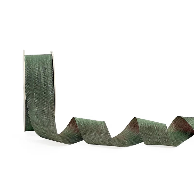 Moss Green Shimmer Crinkle Gift Ribbon 1\" & 1 1/2\" Luxury Double Face 100% Polyester for Elegant Gift Wrap & Decoration
